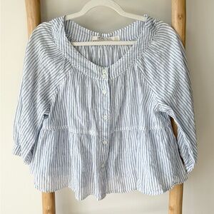 Free People We the Free Sea to Shore Lightweight Blue White Stripe Peasant Top M